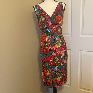 Lauren Ralph Lauren Multicolor Floral Midi Dress Faux Wrap sz 6
